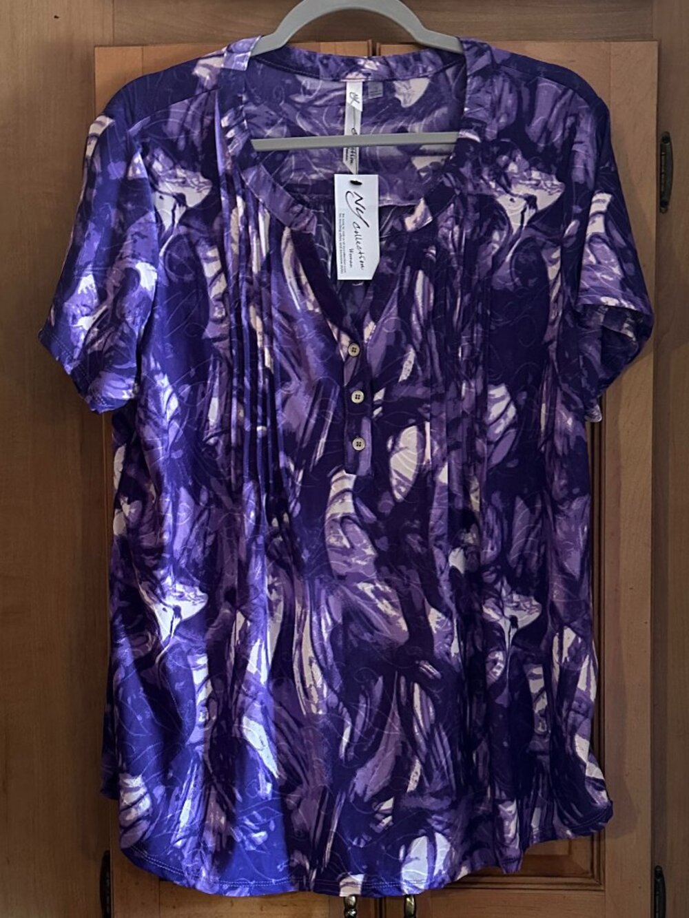 NWT NY Collection Pleated Purple Top 1X